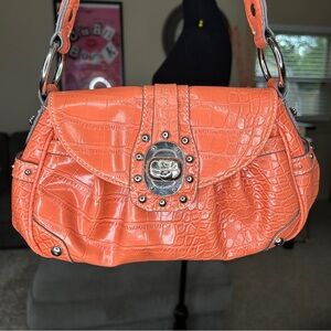 Y2K Kathy VanZeeland Orange Croc Bag With Silver Accents